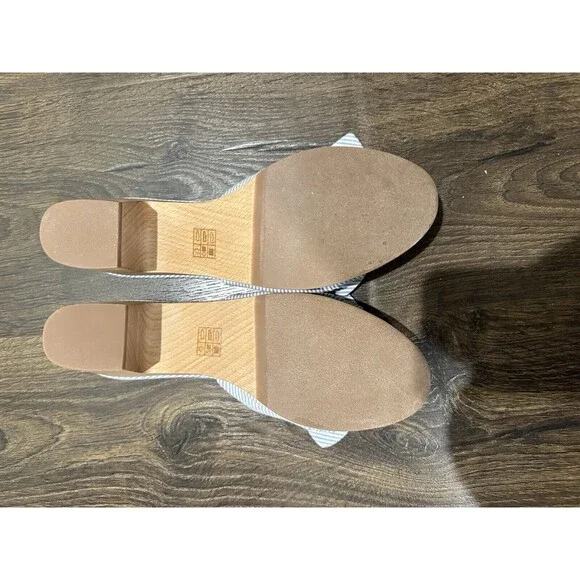 New Women’s J. Crew Bow Blue Stripe Seersucker Printed Mules 8.5 - Picture 3 of 6